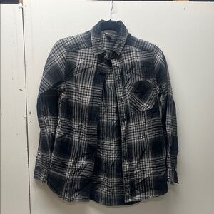 Eddie Bauer Women's Black and Gray Plaid Shirt